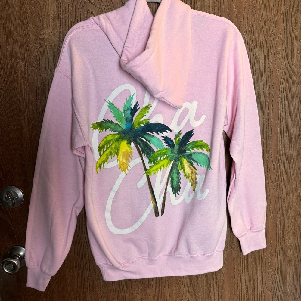 Cha Cha Matcha Pink Hoodie Sweatshirt Palm Tree Graphic – Size Small